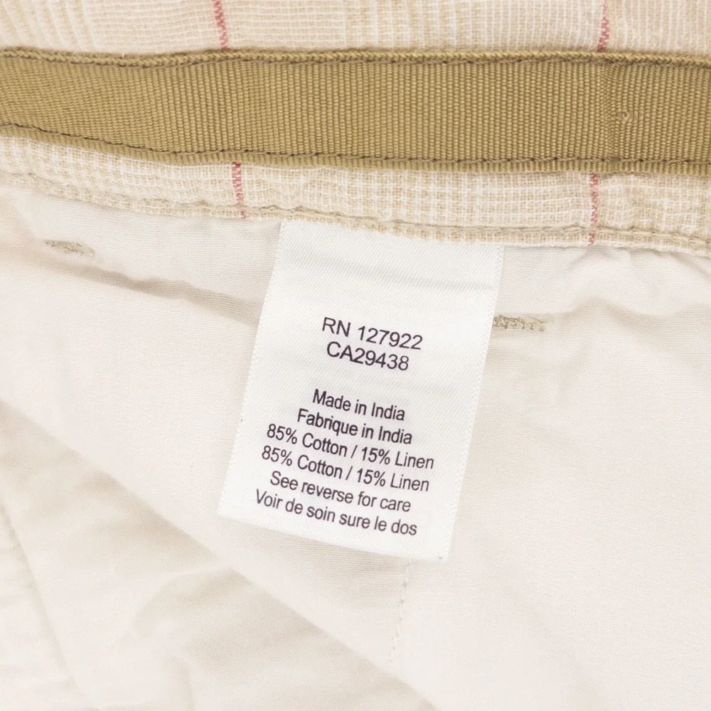 Mountain Khakis Mens 38 Linen Cotton Blend Shorts Beige Red Windowpane Gorpcore